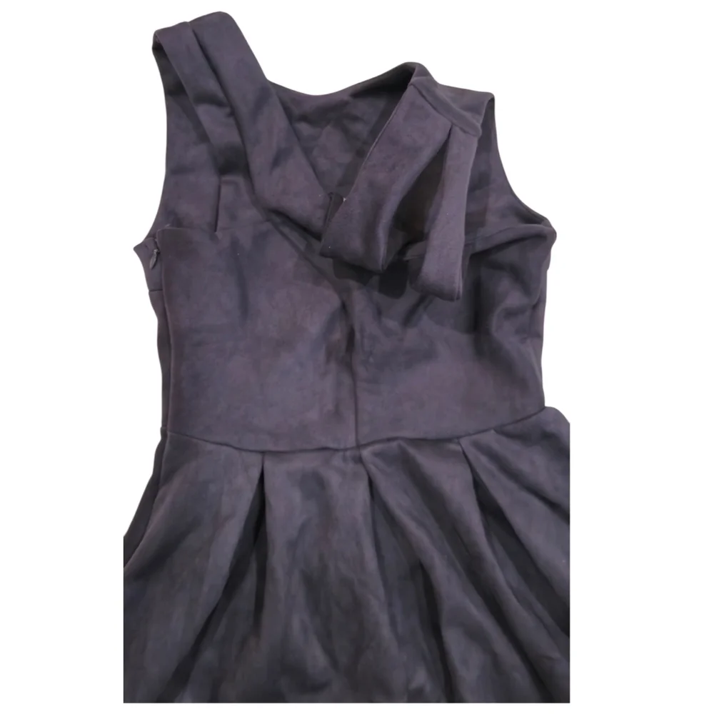 ModCloth Jessy B Mini Dress Pleate Navy Faux Suede Fit & Flare Skater Size Small - Picture 5 of 12